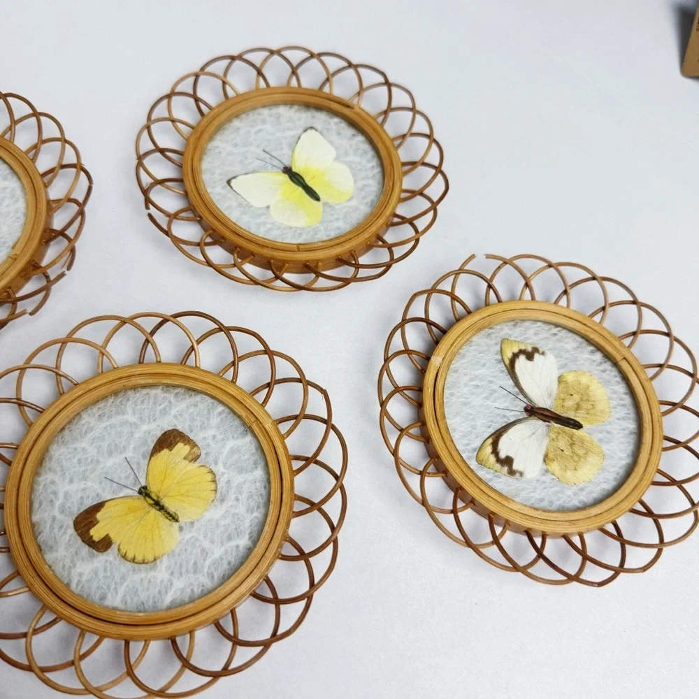 Vintage Real Butterfly Bamboo Coasters